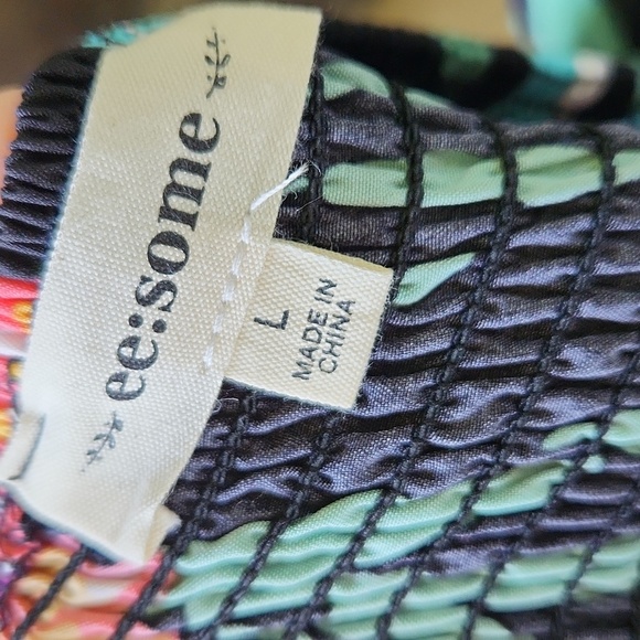 Tropical Floral Pink and Orange Sleeveless Sundress Midi Ruffled sz L - Picture 8 of 13